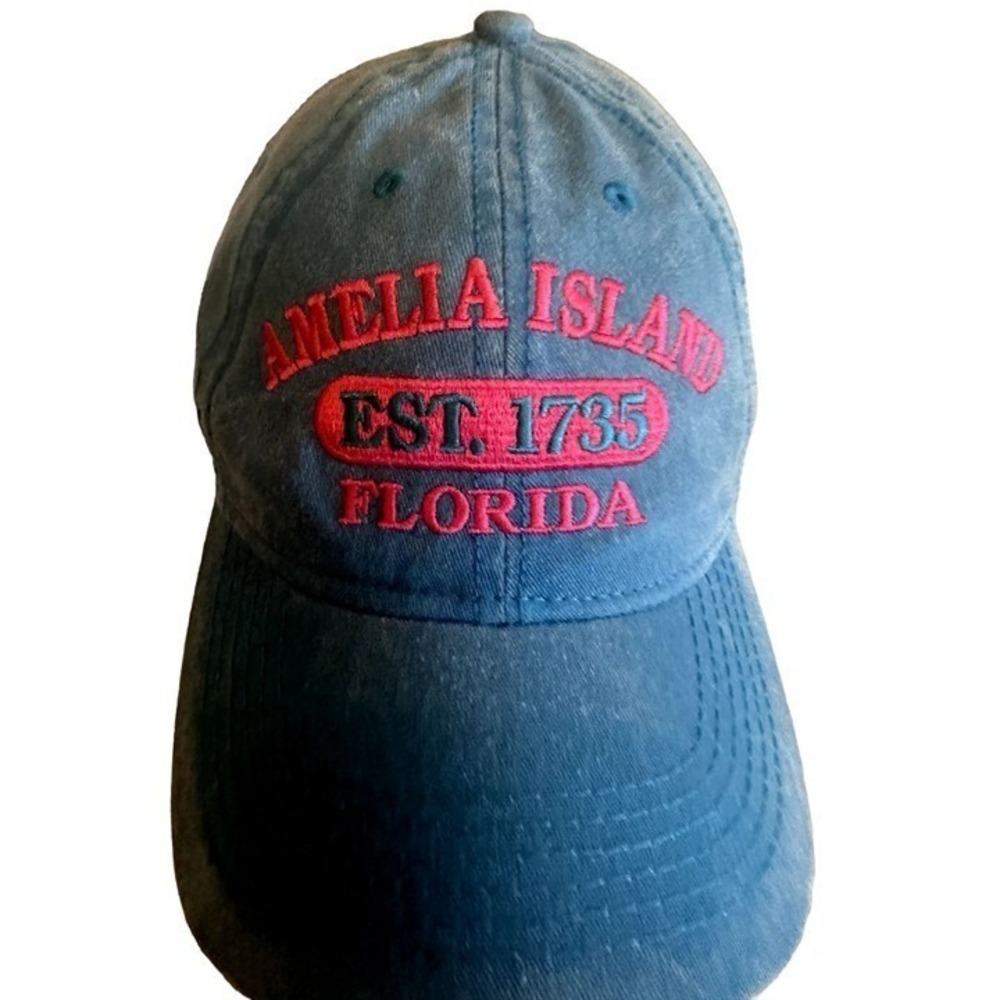 Amelia Island Blue Embroidered Baseball Hat Cap Adjustable